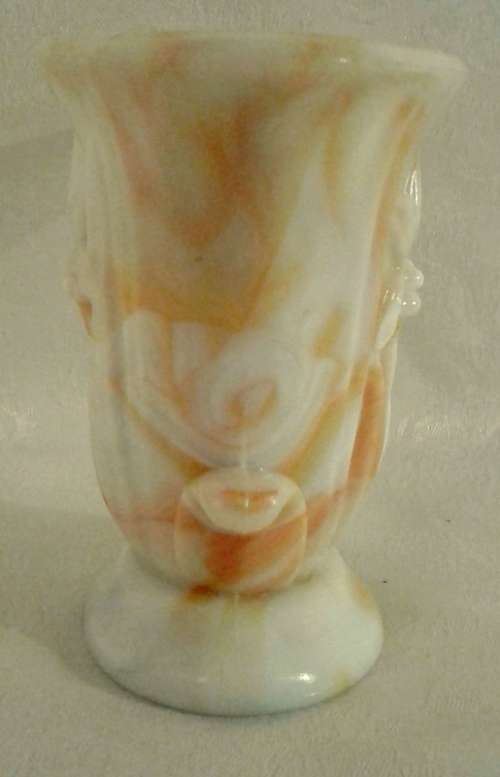 Two Vintage Akro Agate Vases - Marked 658 Orange and White Swirl Lily Design
