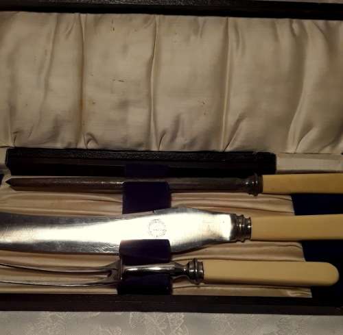 1924 three piece carving set. William Willey & Co Sheffield.