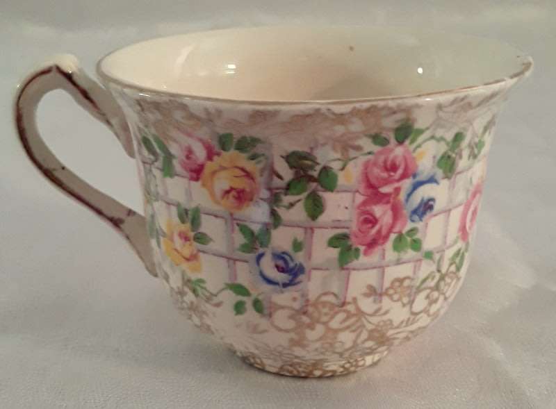 Two magnificent vintage James Kent Fenton Trellis Rose coffee cup sized duos