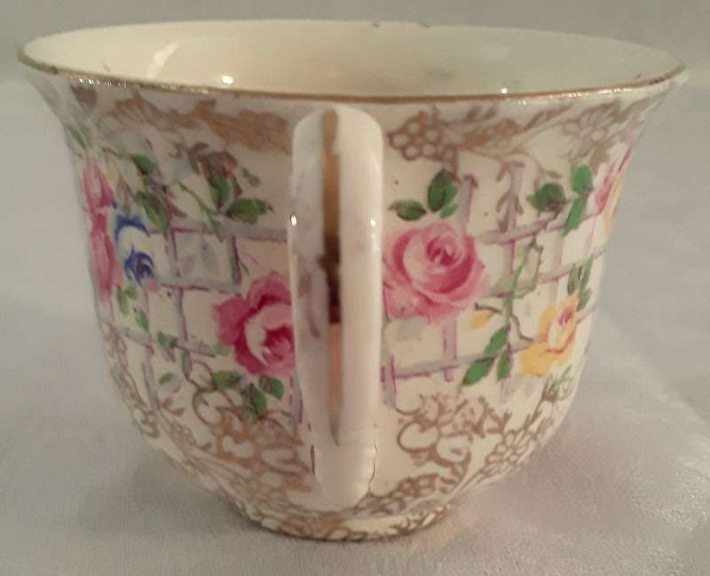 Two magnificent vintage James Kent Fenton Trellis Rose coffee cup sized duos