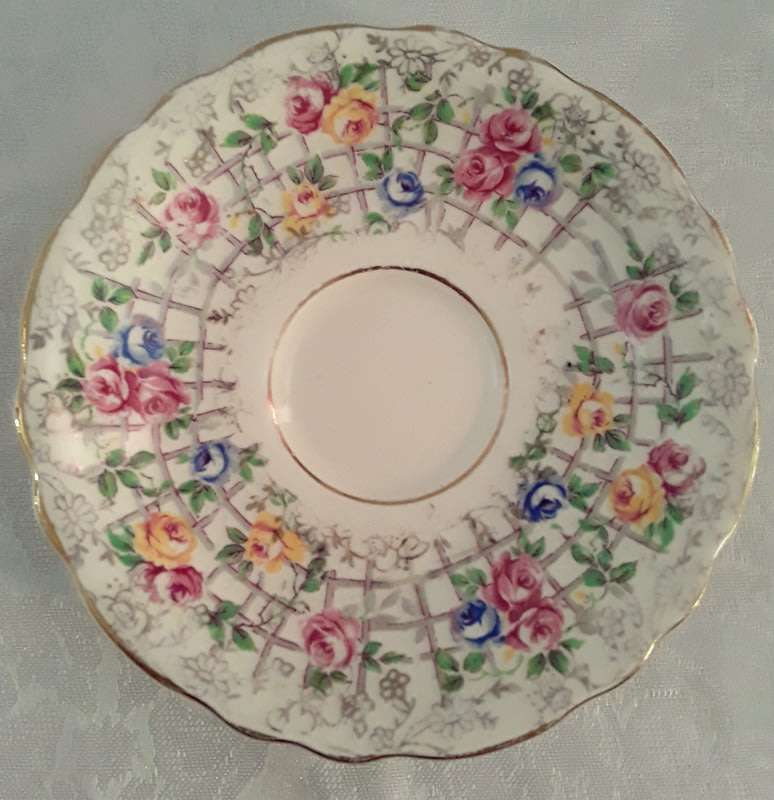 Two magnificent vintage James Kent Fenton Trellis Rose coffee cup sized duos