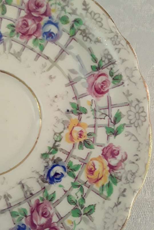 Two magnificent vintage James Kent Fenton Trellis Rose coffee cup sized duos