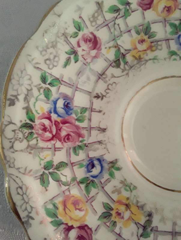 Two magnificent vintage James Kent Fenton Trellis Rose coffee cup sized duos