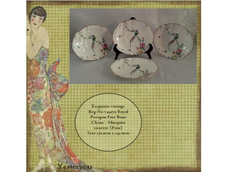 Exquisite vintage Royal Paragon Fine Bone China  Marquita  saucers  (Four)