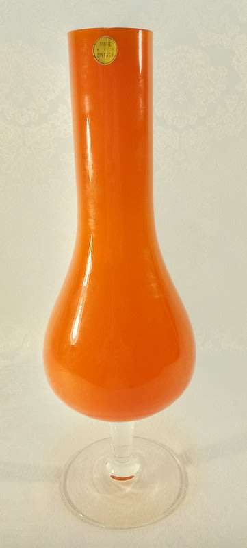 1950`s ART GLASS Bright Orange Vase - Made in Sweden