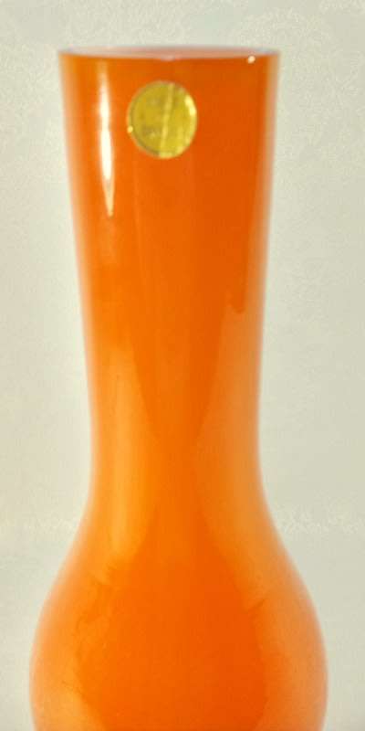 1950`s ART GLASS Bright Orange Vase - Made in Sweden