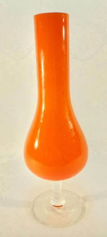 1950`s ART GLASS Bright Orange Vase - Made in Sweden