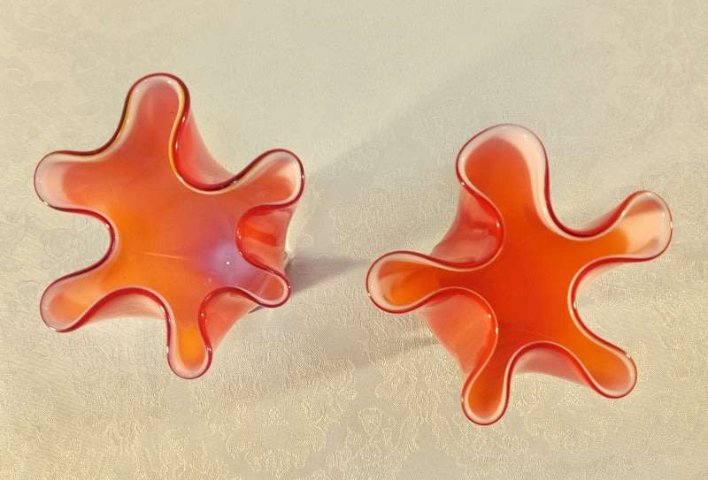 Vintage Red Handkerchief cased vases 1960s  Murano Art Glass