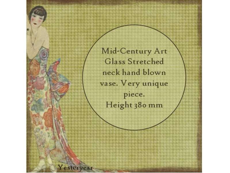 Mid-Century Art Glass unique stretched neck hand blown