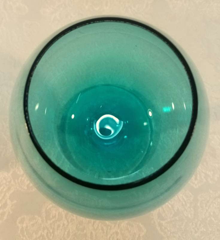 Brandy Glass Sniffer Glass Vase. Modern Art Glass Bowl 1960s. Aqua Blue