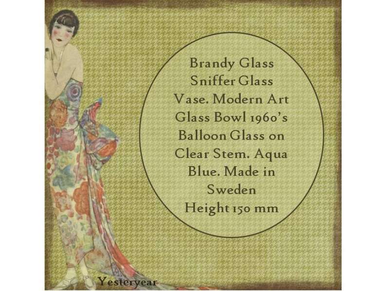 Brandy Glass Sniffer Glass Vase. Modern Art Glass Bowl 1960s. Aqua Blue