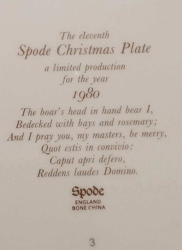 The Eleventh Spode Christmas Plate a limited production for the year 1980