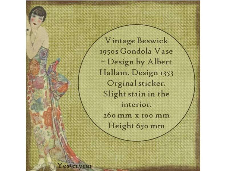 Vintage Beswick 1950s Gondola Vase  Design by Albert Hallam. Design 1353