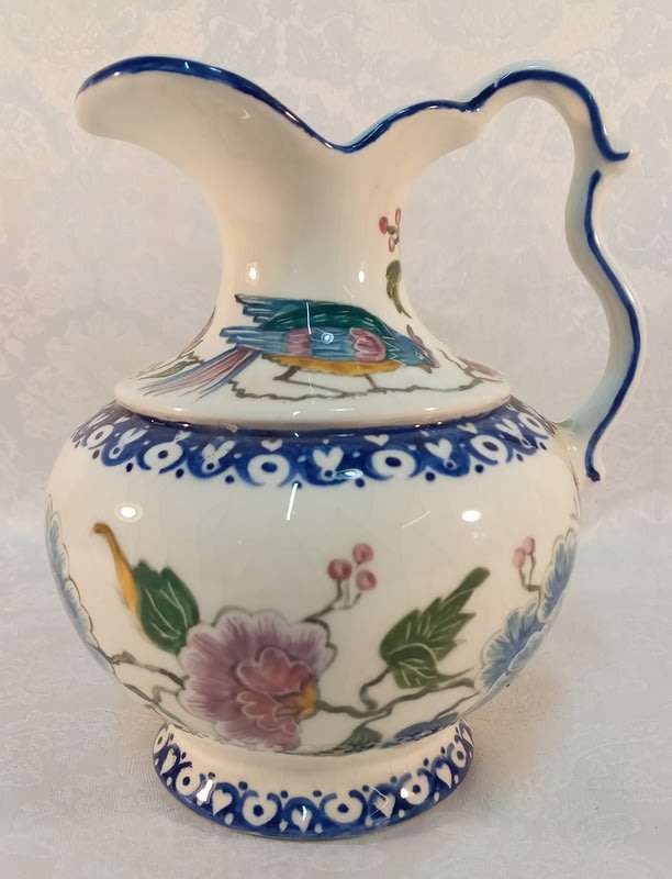 Hand painted floral jug with birds