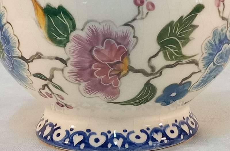 Hand painted floral jug with birds
