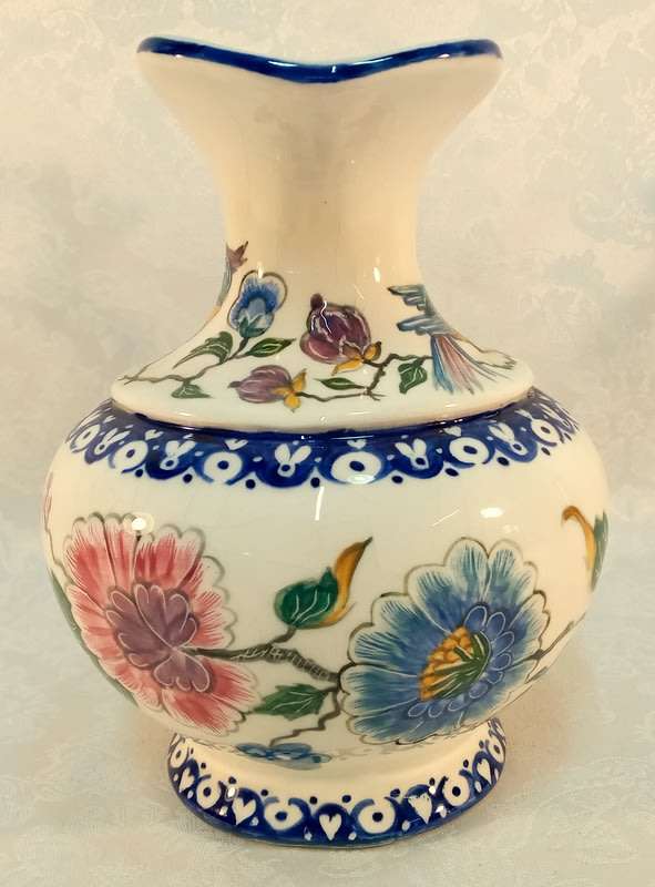 Hand painted floral jug with birds