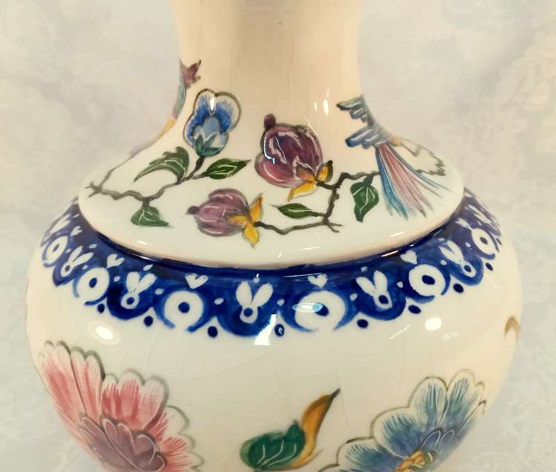 Hand painted floral jug with birds