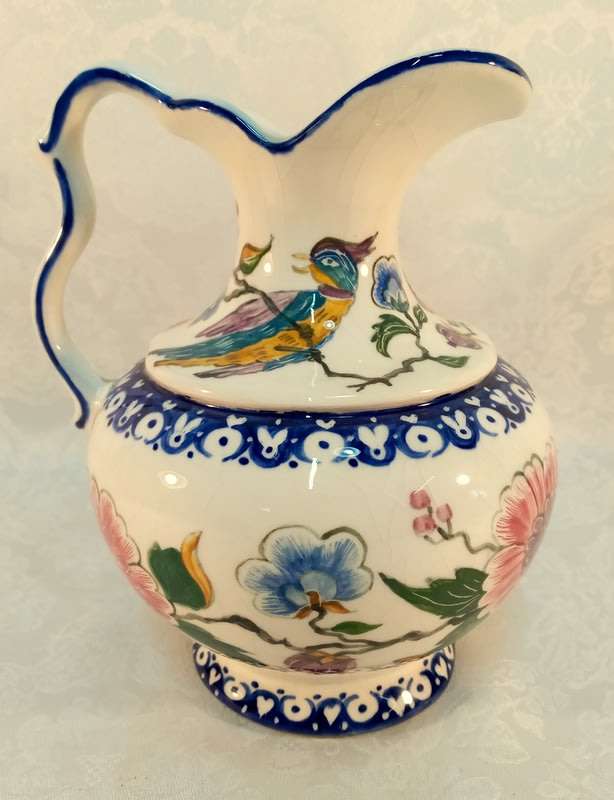 Hand painted floral jug with birds