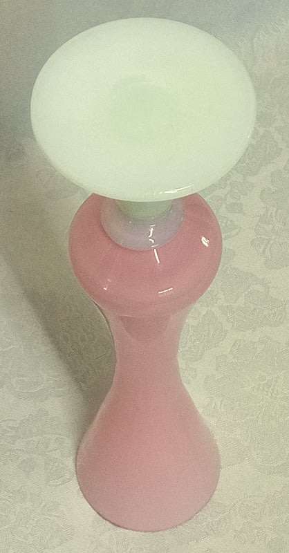 Pink Rose Opaline Milk Glass Vase with Opalescent Pedestal 1950s (please read description)