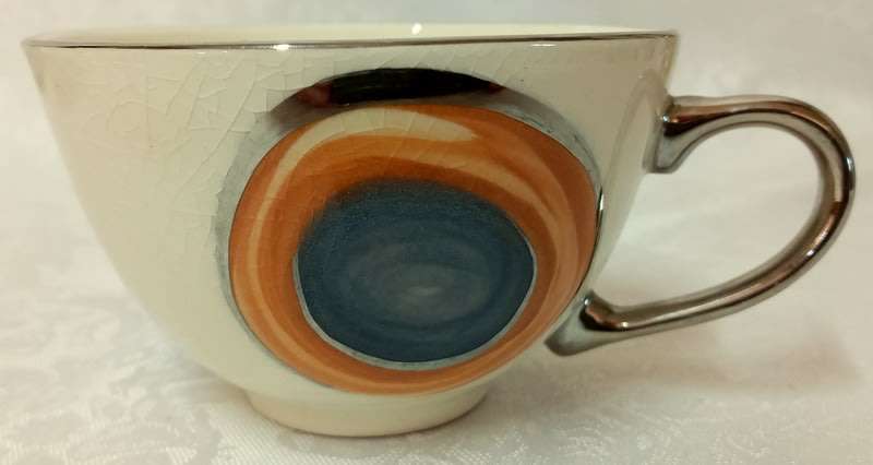 PotLIZ Hand Thrown, collectible ceramic pottery cups and saucers (six)