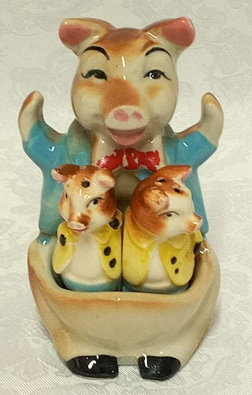 Vintage Pig Holder with two Piglets for salt and pepper