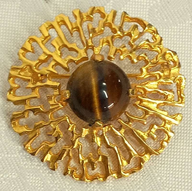 Vintage Imitation Gold and Tigers Eye Brooch