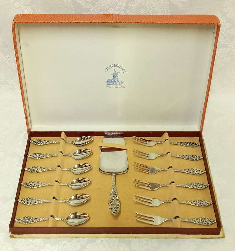 Vintage Nickel Silver Dutch Cake Tea Set