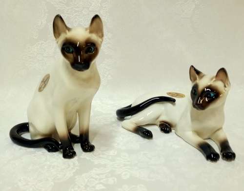Exquisite pair of Royal Stafford Porcelain Siamese Cats