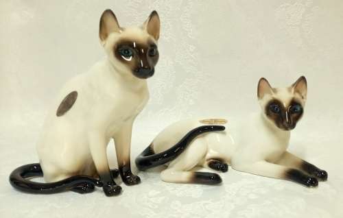 Exquisite pair of Royal Stafford Porcelain Siamese Cats