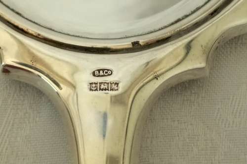 Vintage Hallmarked Silver Brush Set Mirror and two brushes. All initialled with M and C. B and Co