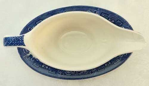 Johnson Bros England Blue Willow Pattern Gravy Boat and Plate