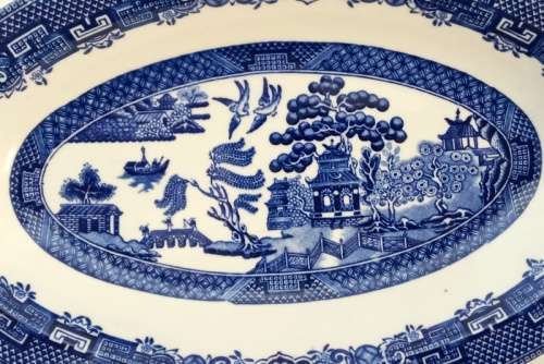 Johnson Bros England Blue Willow Pattern Gravy Boat and Plate