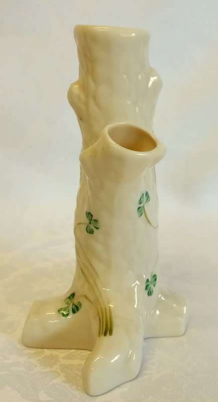 Vintage Belleck Shamrock Tree Trunk Vase.  4th Mark 1946  1955.