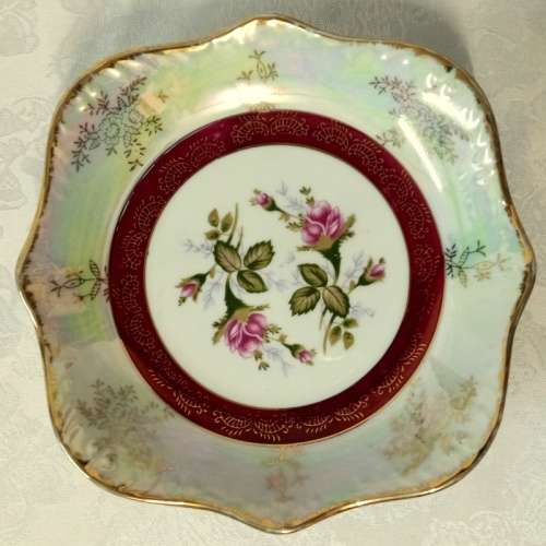 Vintage Iridescent Red Rose Dish - Made in Japan