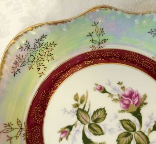 Vintage Iridescent Red Rose Dish - Made in Japan