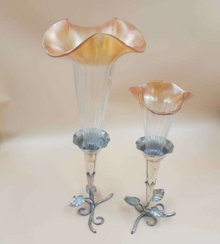 Epergne glass trumpets with epergne stands