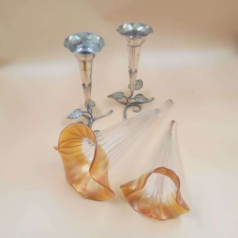 Epergne glass trumpets with epergne stands
