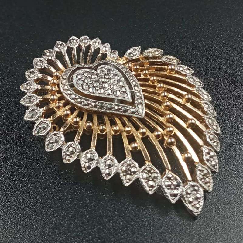 Vintage KIGU Silver Gold Plated Marcasite Brooch