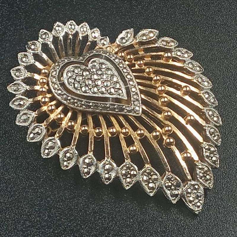 Vintage KIGU Silver Gold Plated Marcasite Brooch