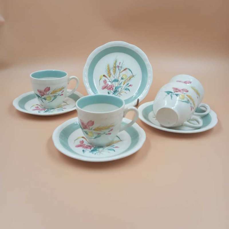 Vintage 1940`s Alfred Meakin Harvest Bouquet Demitasse Cups & Saucers