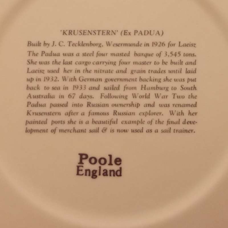 Vintage Poole Transfer Plate - Krusenstern (Ex PADUA)