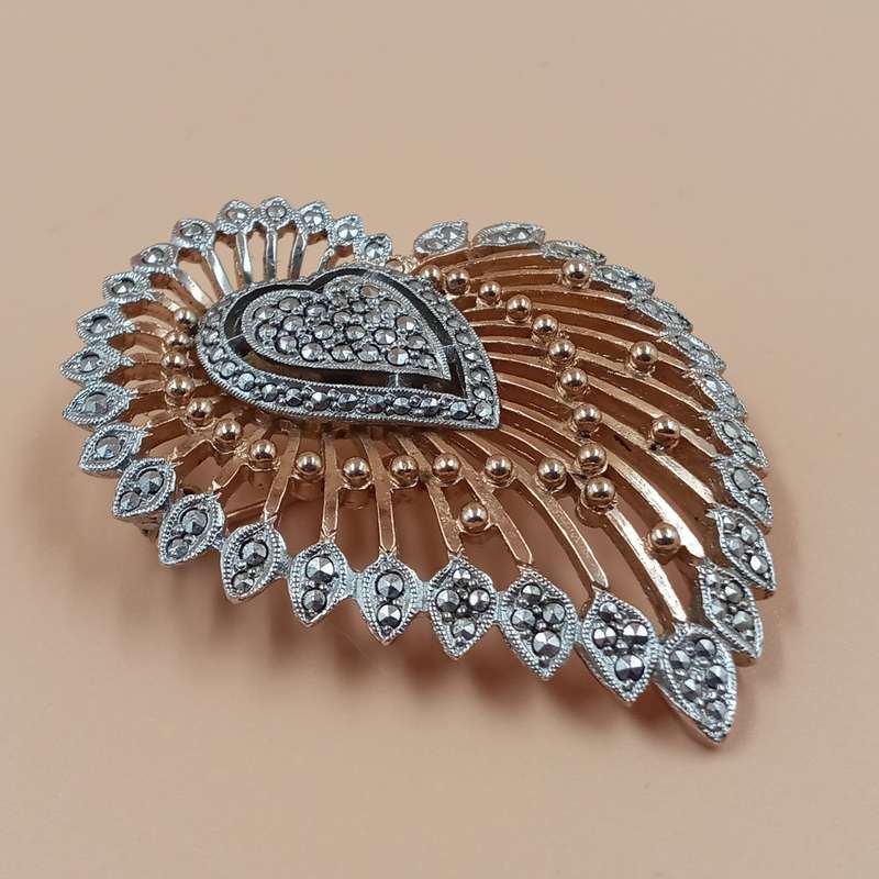Vintage KIGU Silver and Gold-Plated Marcasite Brooch