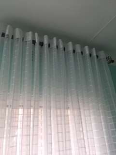 Eyelet curtains check voile 5m x 230cm white or cream