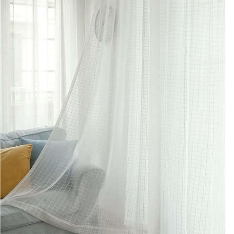 VOILE CURTAINS **CHECK VOILE***** 5M x 230CM ***WHITE OR CREAM**READY TO HANG!