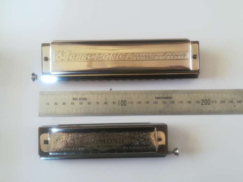 2 X Vintage M. Hohner Harmonicas - Larry Adler Professional 16  and Super Chromonica Harmonica