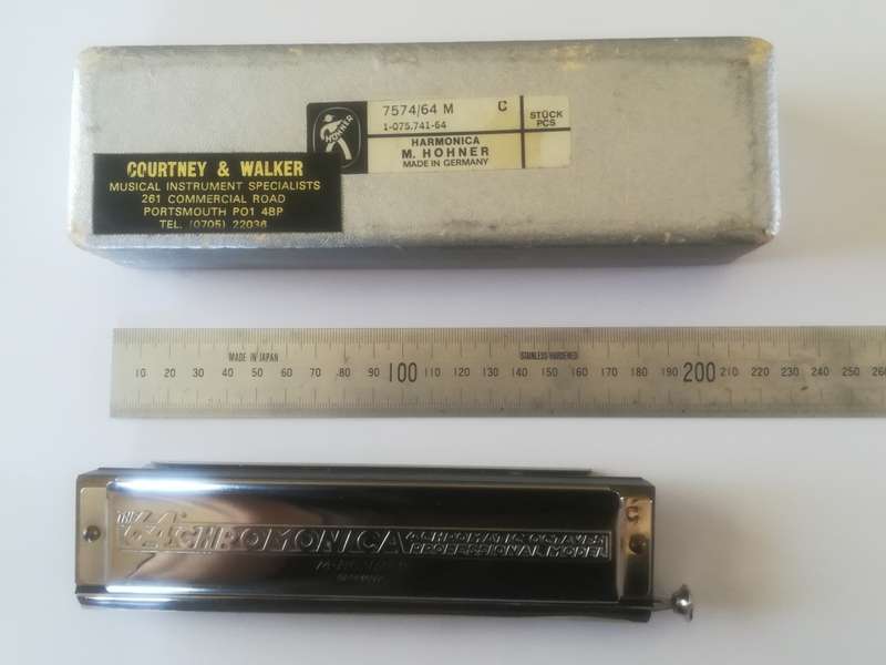 2 X Vintage M. Hohner Harmonicas - Larry Adler Professional 16  and Super Chromonica Harmonica