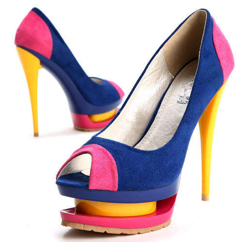 Retro Triple Colour Peep Toe 13cm Heels