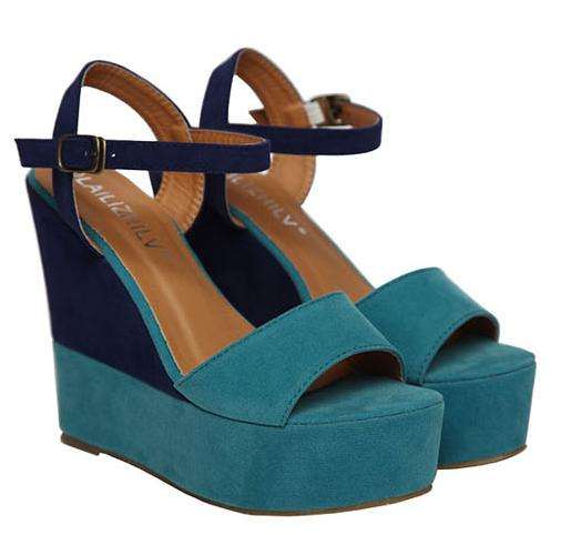 Retro Colour Block Wedges in Blue