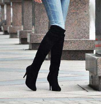 Thigh High Fitting High Heel Suede Boots ( Size 2 - 8 )