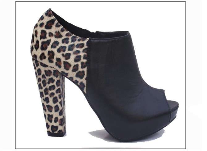 Peep Toe Heels with Leopard Print Back in Black